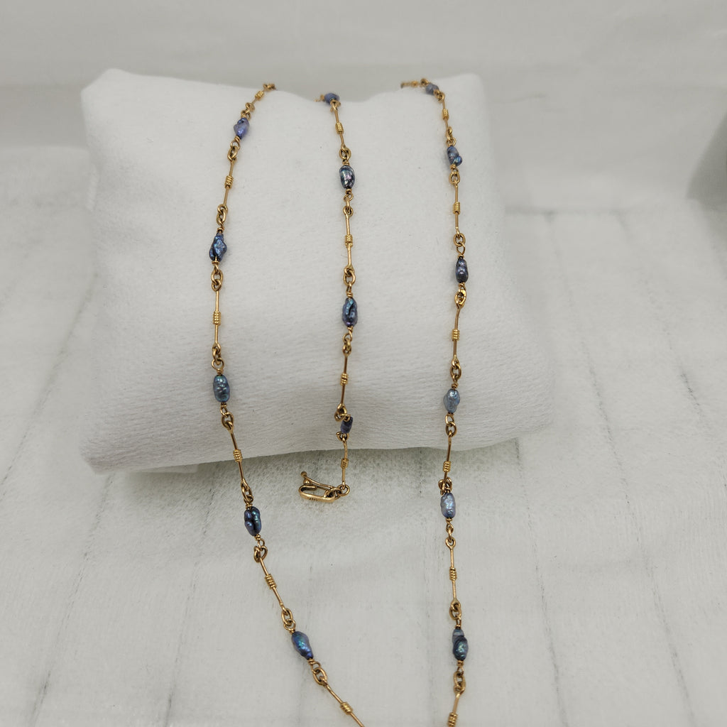 18k Pearl /Blue Necklace set