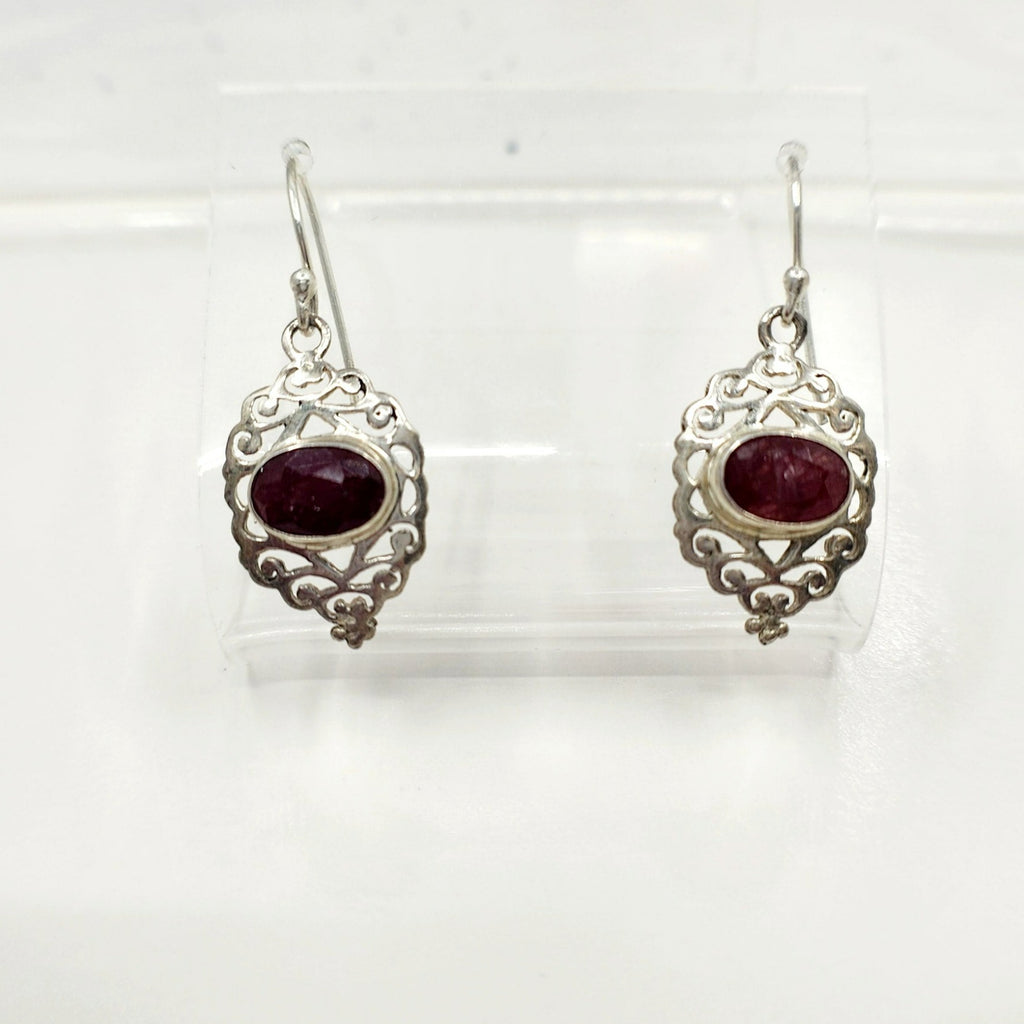 925 Sterling Silver Ruby Dangle Earrings