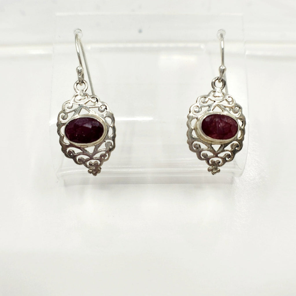 925 Sterling Silver Ruby Dangle Earrings