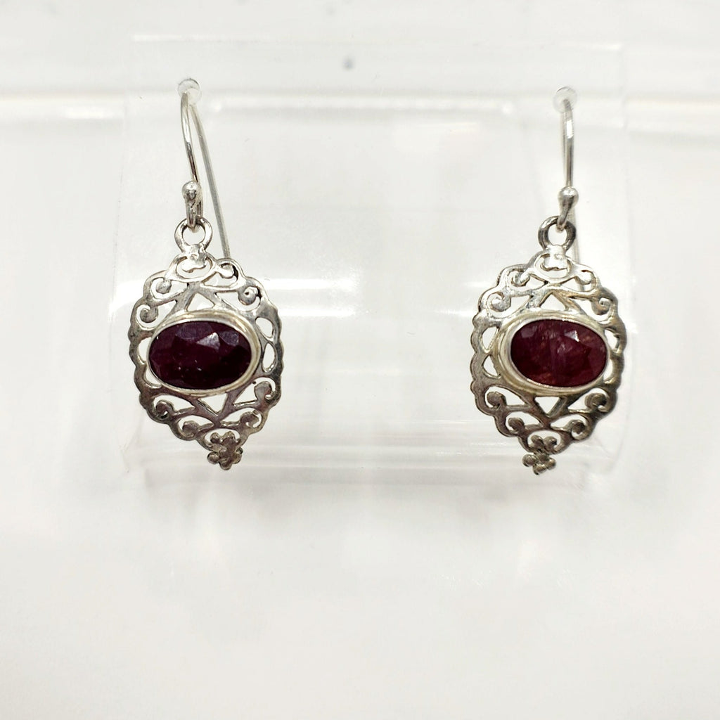 925 Sterling Silver Ruby Dangle Earrings
