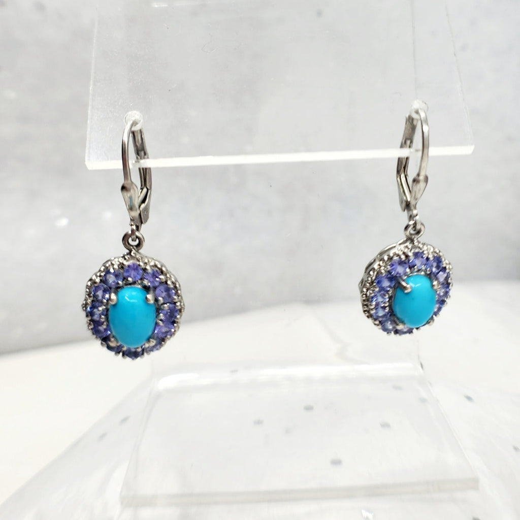 925 Sterling Silver Turquoise /Tanzanite Earrings