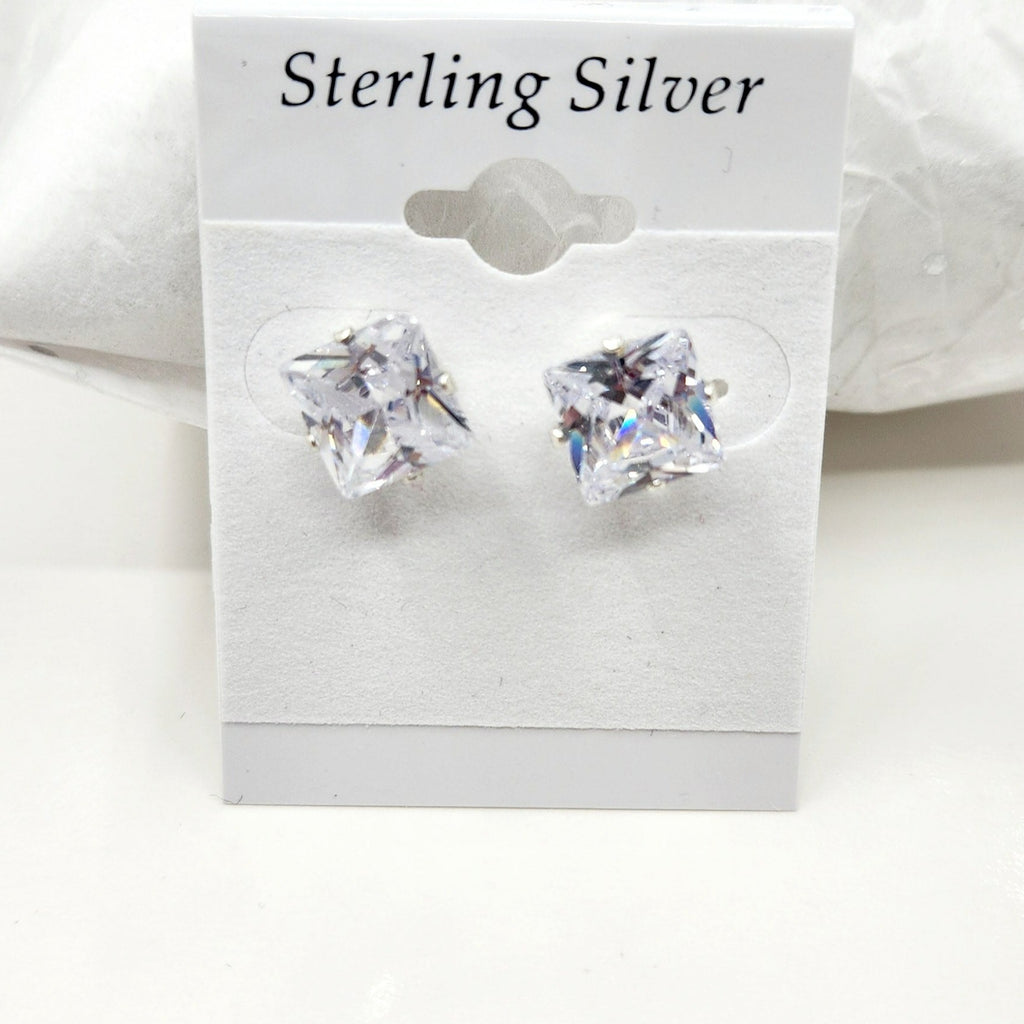 925 Sterling Silver Princess cut Cz Stud