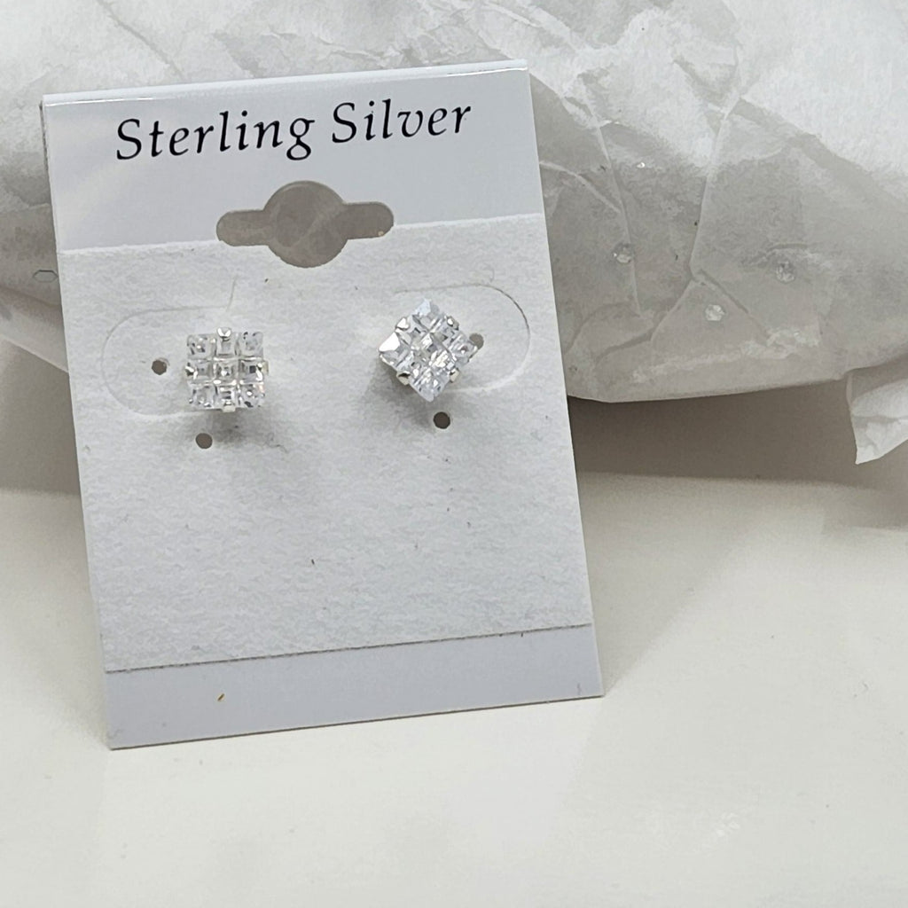 925 Sterling Silver princess cut Stud Cz
