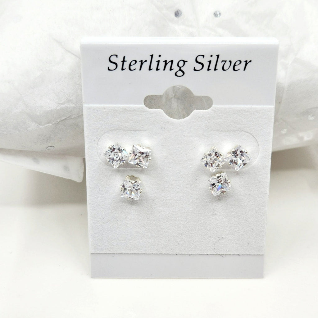 925 Sterling silver 3 Set Earrings Princess Cut