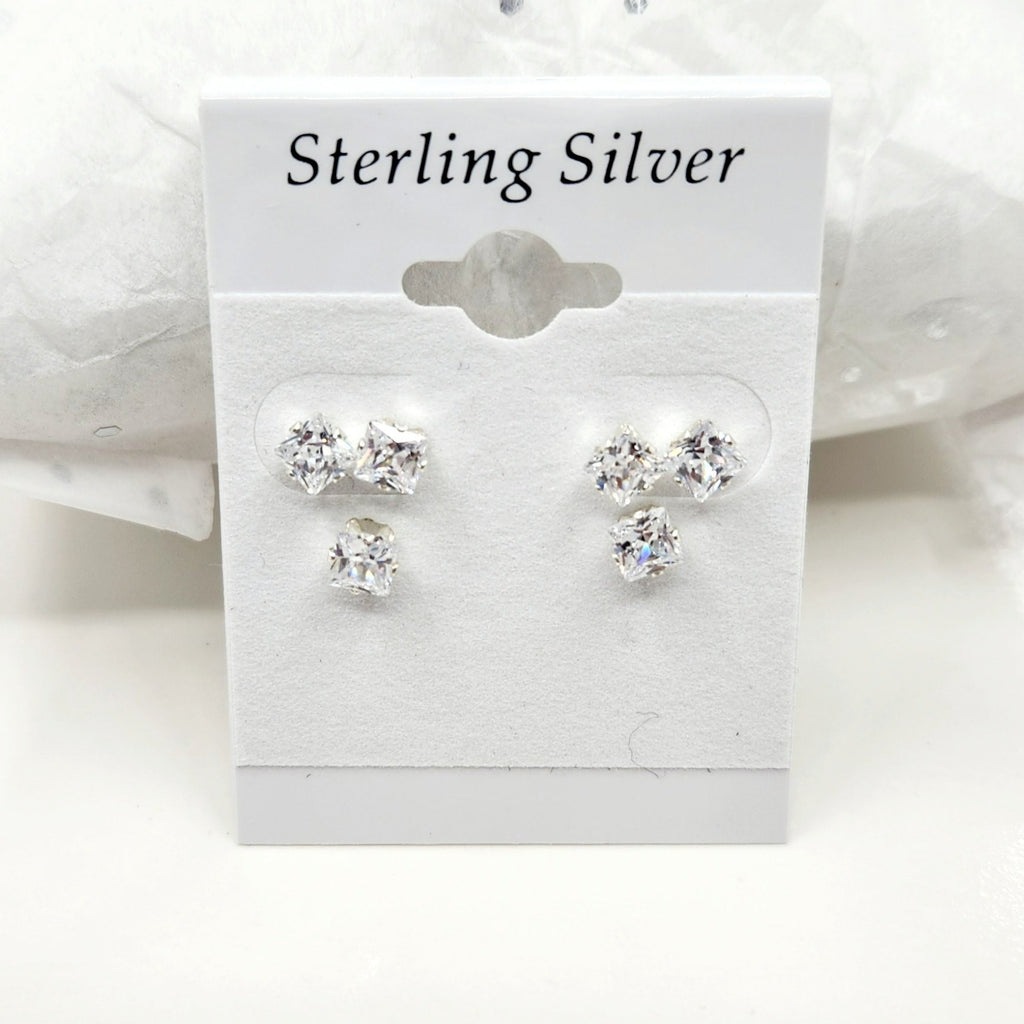 925 Sterling silver 3 Set Earrings Princess Cut