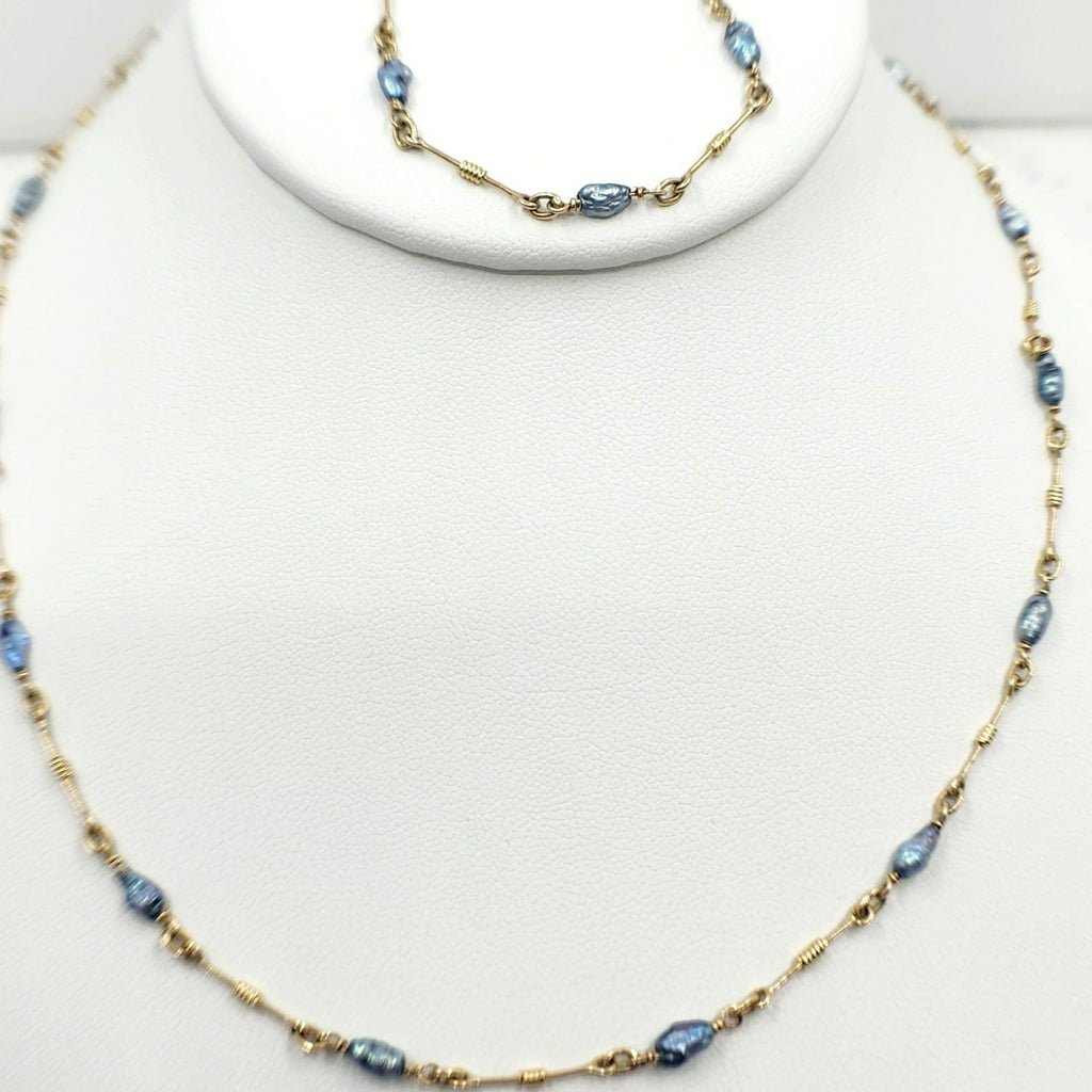 18k Pearl /Blue Necklace set