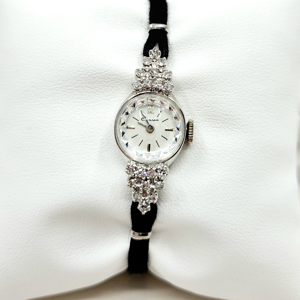 14k White Gold Vintage 1960s Diamond Omega Watch | 3rdskyjewels.com