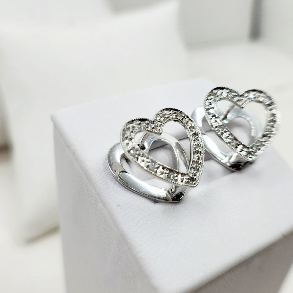 14k White Gold Heart Diamond Earrings