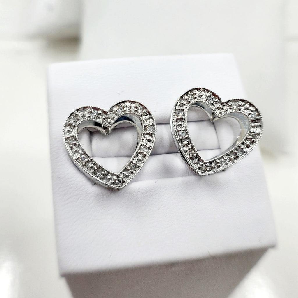 14k White Gold Heart Diamond Earrings