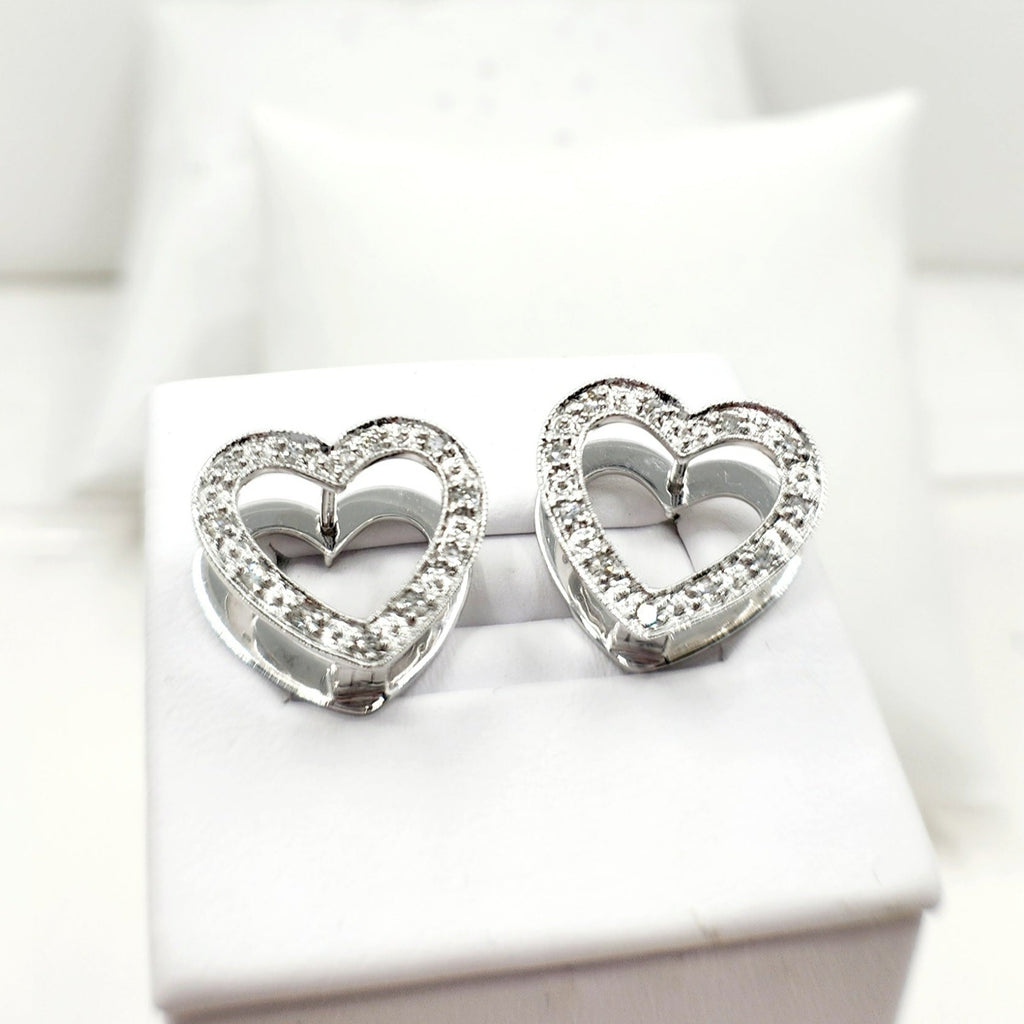 14k White Gold Heart Diamond Earrings
