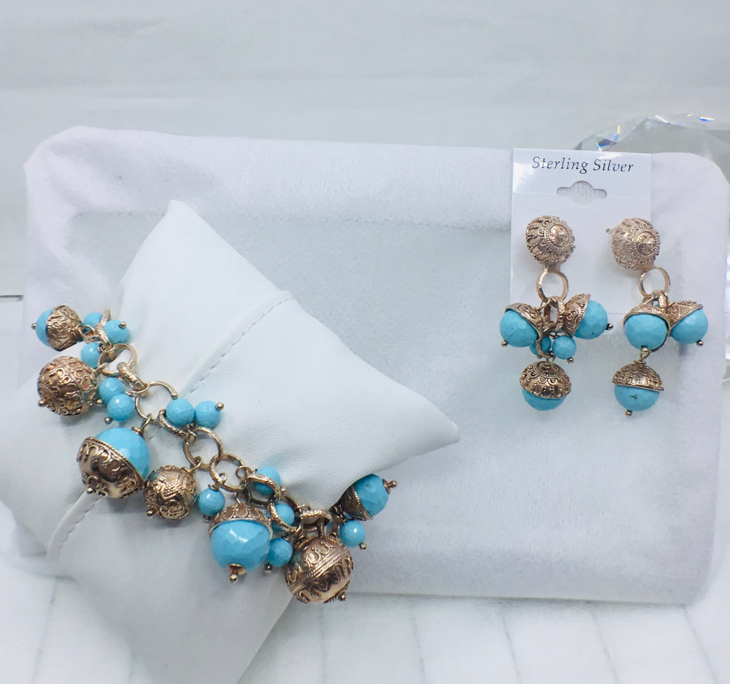 925 Silver Vintage Turquoise Bracelet & Earrings set