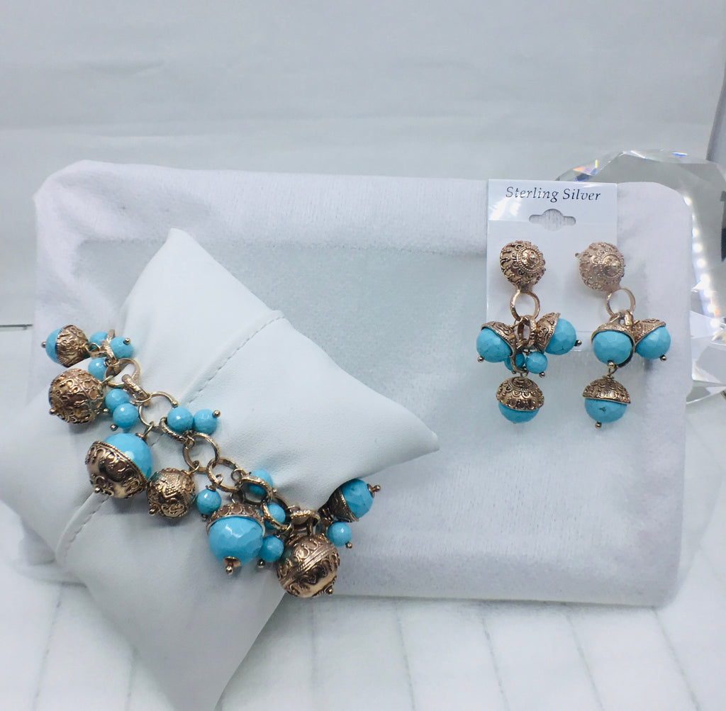 925 Silver Vintage Turquoise Bracelet & Earrings set