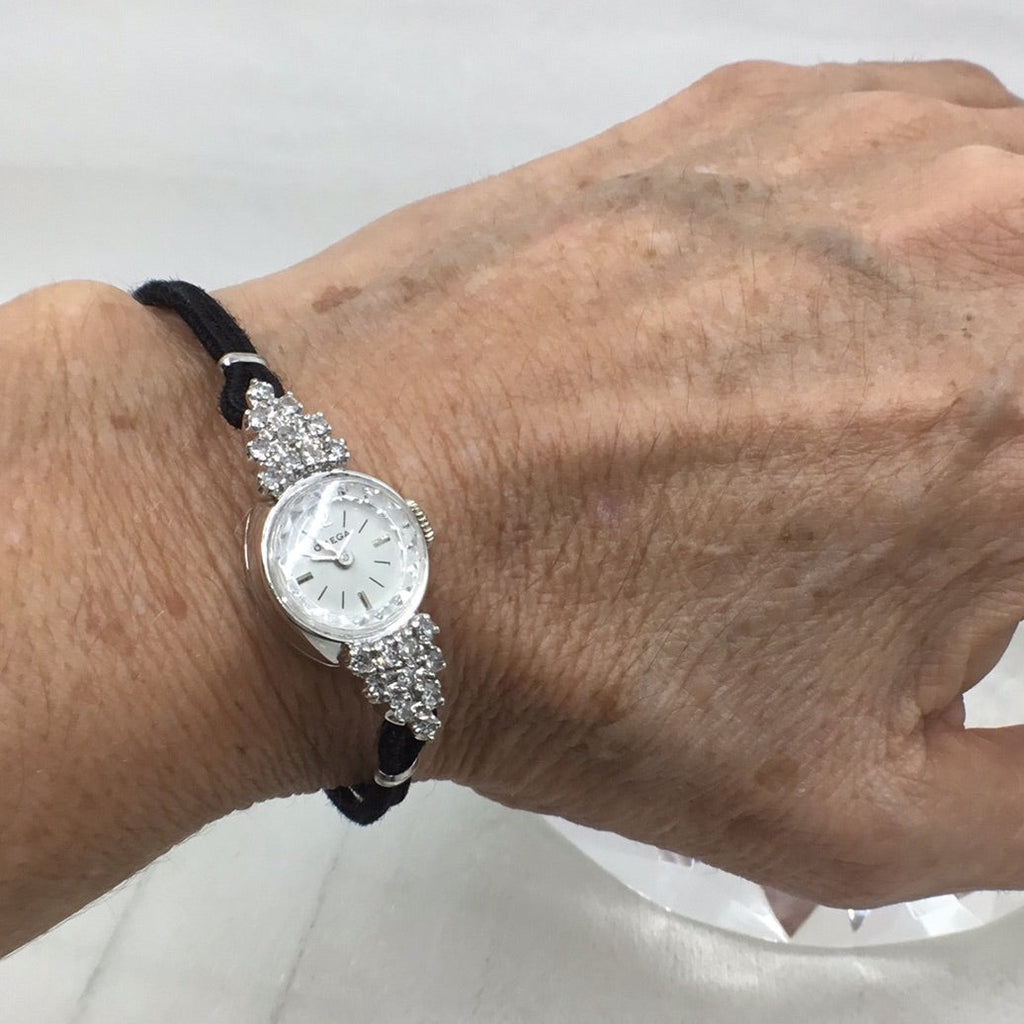 14k White Gold Vintage 1960s   Diamond Omega Watch